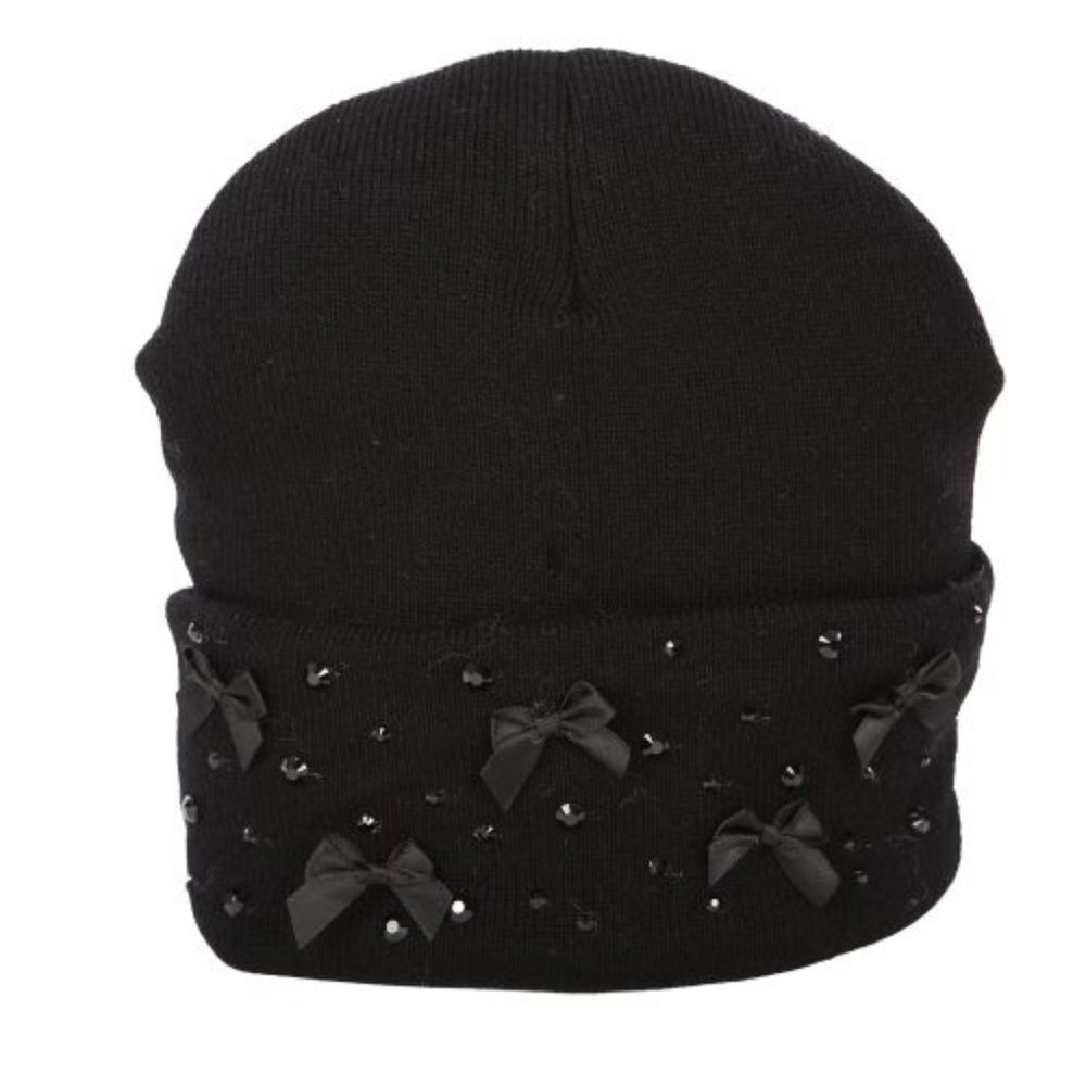 BLACK TOQUE WITH BOWS & STONES